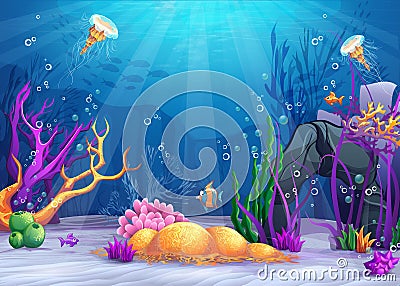 Underwater world cartoon illustration Vector Illustration