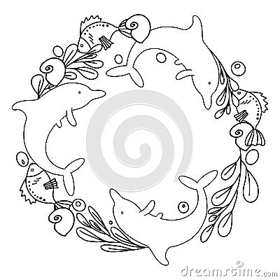 Underwater world circle. Dolphin and fish Stock Photo