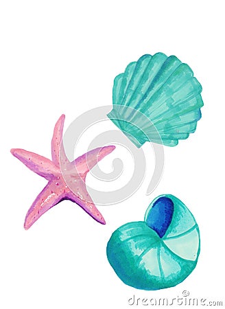 Underwater world colorful design elements collection. Marine wildlife silhuettes set. Seaweed, corals, shells Stock Photo