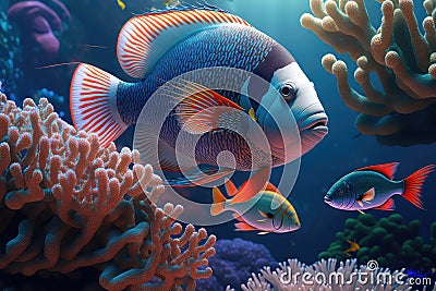 Underwater world. Coral reef and tropical fish Generative AI Illustration Stock Photo