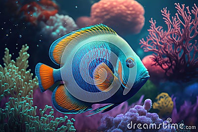 Underwater world. Coral reef and tropical fish sea. Generative AI Illustration Stock Photo