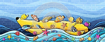 Underwater world Fun Banana Boat Wall Paint Stock Photo