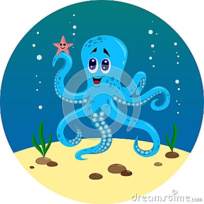 The underwater world of the octopus and fish Vector Illustration