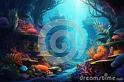 Underwater world. Underwater world with corals and tropical fish, Coral garden seascape and underwater world, AI Generated Stock Photo