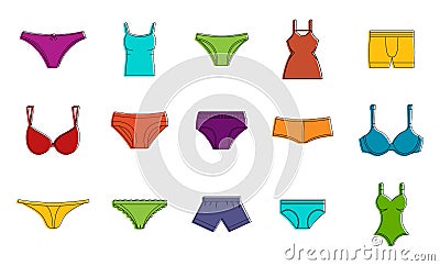 Underwear icon set, color outline style Vector Illustration