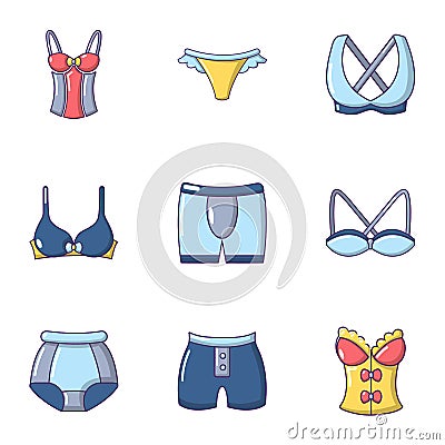 Underwear icons set, cartoon style Vector Illustration