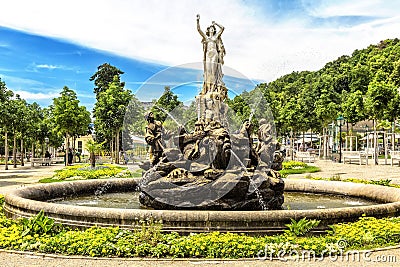 Undine Fountain in Kurpark in Baden bei Wien. Stock Photo