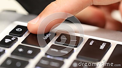 Undo. Control alt delete. Finger pushing delete key on a computer Stock Photo