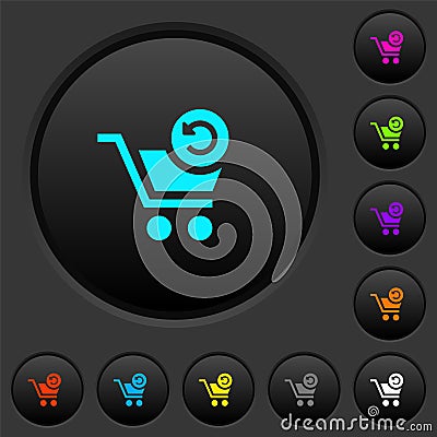 Undo last cart operation dark push buttons with color icons Vector Illustration