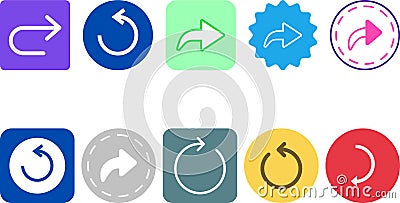Undo and Redo icon set collection, move nav bar next forward direction send share shuffle icon Vector Illustration