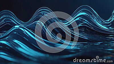 Undulating blue waves, illuminated with a luminous glow, create an abstract visualization of movement and fluidity Stock Photo