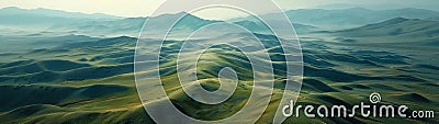 Undulating Green Hills in a Vast Mongolian Landscape. Generative ai Cartoon Illustration