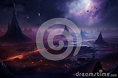 Unearthly alien fantasy landscape. Generate Ai Stock Photo