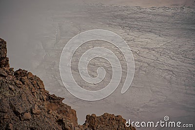 Unearthly landscape in rocky high mountains in fog Stock Photo