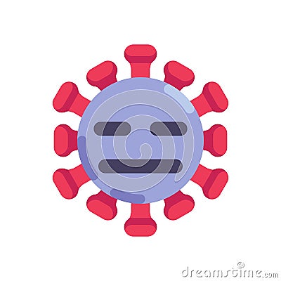 Unemotional coronavirus emoticon flat icon Vector Illustration