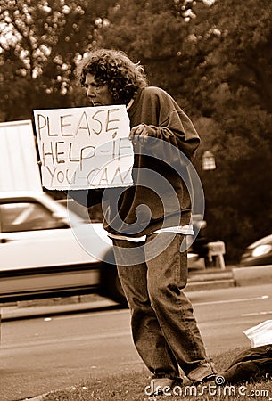 Unemployed Person Asking for Help Stock Photo