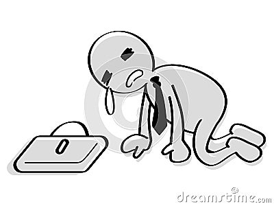 Unemployed person. Businessman crying. Get fired from the company. Cartoon Illustration