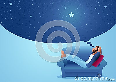 Unemployed person is lying on the sofa and daydreaming Vector Illustration