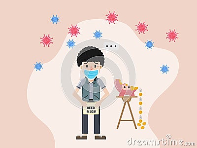 Man Needing a Job with a Financial Crisis Vector Illustration