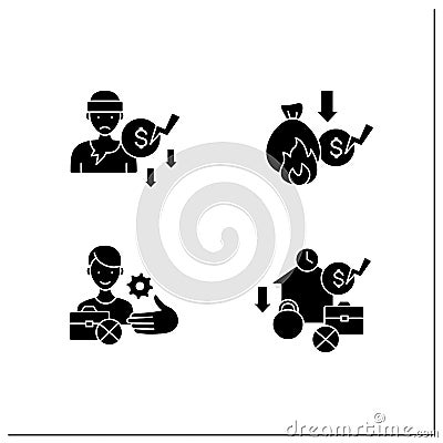 Unemployment glyph icons set Vector Illustration