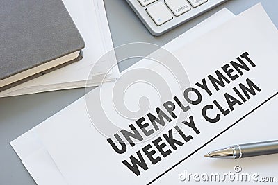 Unemployment weekly claim is shown using the text Stock Photo