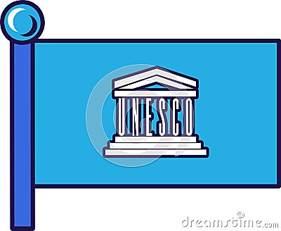 UNESCO Flagpole Flag Banner Vector Illustration