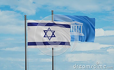 UNESCO and Israel flag Editorial Stock Photo