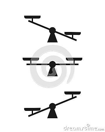 Uneven balance scale silhouette icon set. Clipart image Vector Illustration
