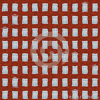 Uneven brick facede with crooked windows seamless pattern Vector Illustration