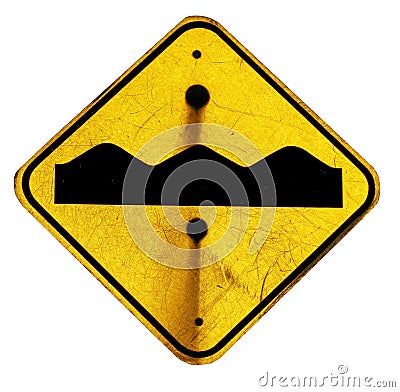 Uneven road sign Stock Photo