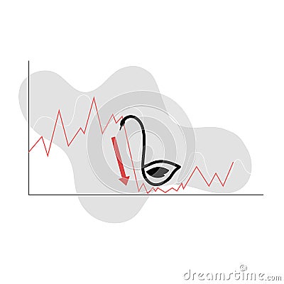 Unexpected case which set up a crisis, economic decline. Called black swan. Deep fall on chart. Vector illustration Vector Illustration