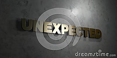 Unexpected - Gold text on black background - 3D rendered royalty free stock picture Stock Photo