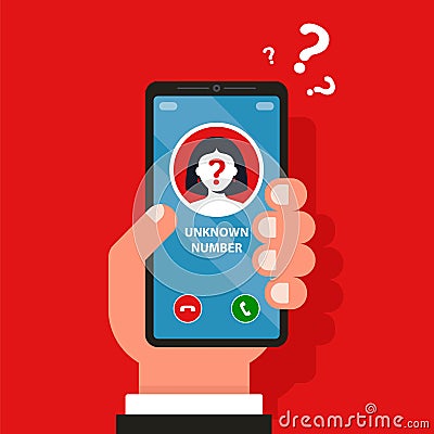 An unfamiliar mobile number is ringing on the phone. Vector Illustration