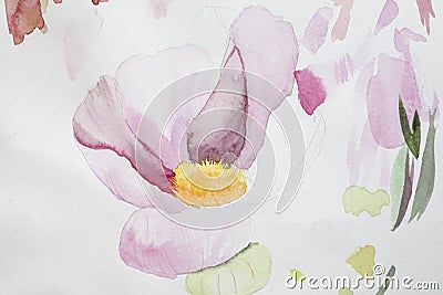 Unfinished abstract floral watercolor illustration isolated on white, pattern. Drawing in process. Greeting card template, design Cartoon Illustration