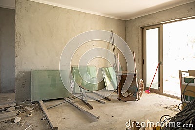 Unfinished apartment interior in morning Stock Photo