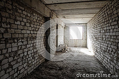 Unfinished apartment in a white sand-lime brick building Stock Photo