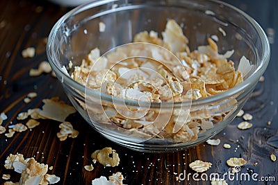 unfinished bowl of cereal with soggy flakes Stock Photo