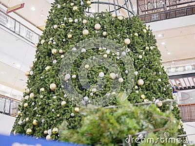 Unfinished christmas tree being built and getting ready for the holiday to come Stock Photo