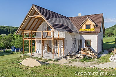 Unfinished family house under construction Stock Photo