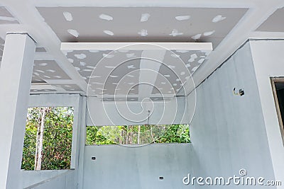 Unfinished house ceiling Stock Photo