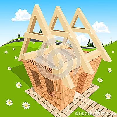 Unfinished house on green grass Vector Illustration