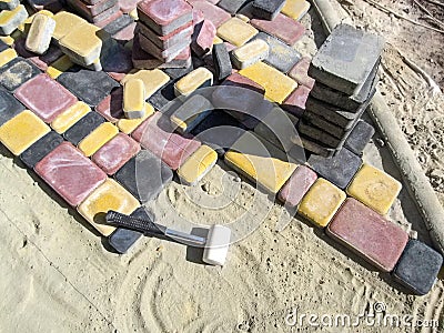 Unfinished paving slabs - the workplace Stock Photo