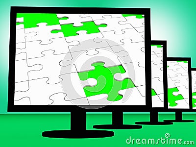 Unfinished Puzzle On Monitors Shows Missing Pieces Stock Photo