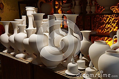 Unfired greenware vases and pots Stock Photo