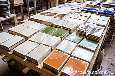 unfired tiles ready for the kiln Stock Photo