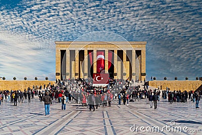 Unfocused blurred Ataturk`s tomb -Anitkabir- and with many visitors, Ankara, Turkey Editorial Stock Photo