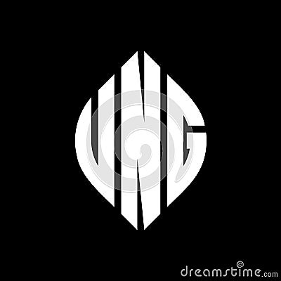 UNG circle letter logo design with circle and ellipse shape. UNG ellipse letters with typographic style. The three initials form a Vector Illustration