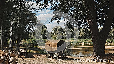 , Ungraded, Canon, C-log. Russian Soviet World War Ii Peasant Cart On River Bank. Wwii Equipment Of Red Army Stock Photo