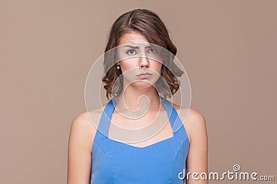 Unhappy business woman looking at camera and cry. Stock Photo