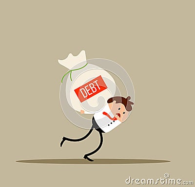 Unhappy Businessman Carrying a Debt Burden Flat Style Vector Illustration